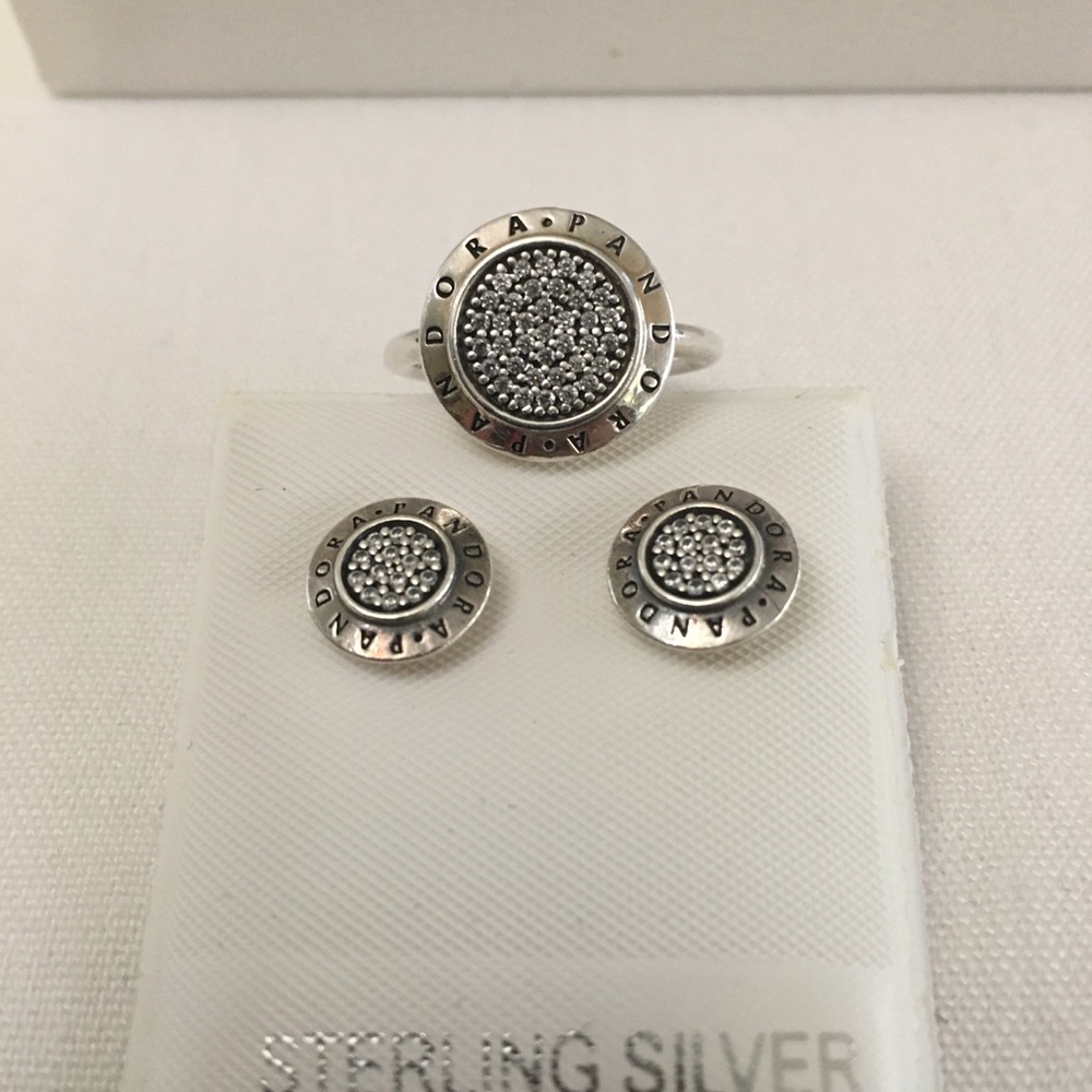 PANDORA STERLING RING EARRING SET SZ 6